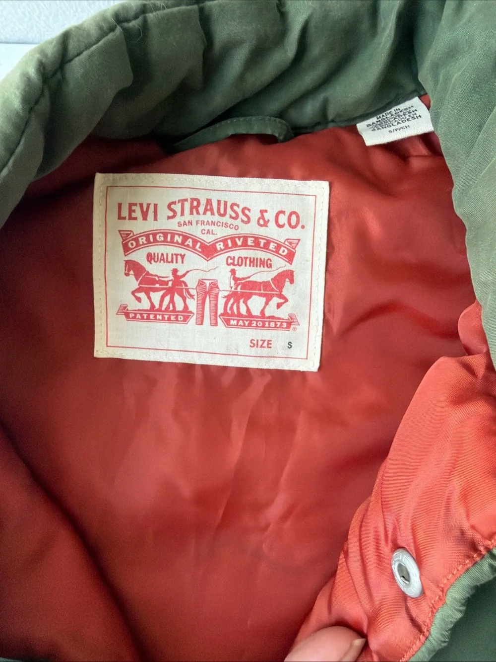 Levi's Olive Green Quilted Vest with Red Lining